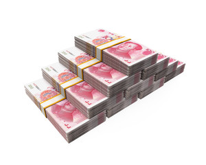Stacks of Chinese Yuan Banknotes