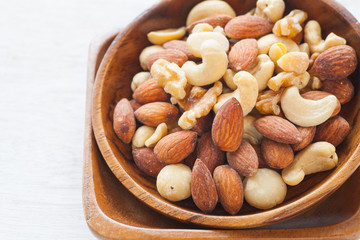 Close - up Mix of nuts on white background..