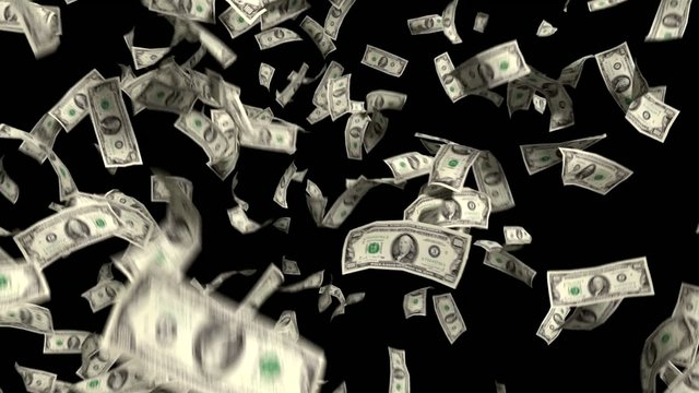 Money Falling Dollars Financial Win US Currency Tax Black Backgr