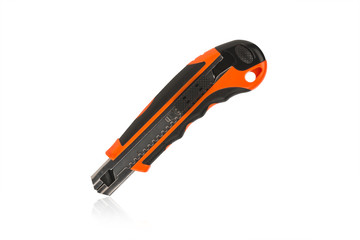 Red and back paper knife or cutter on white background