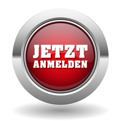 Roter jetzt anmelden Button mit metal Rand
