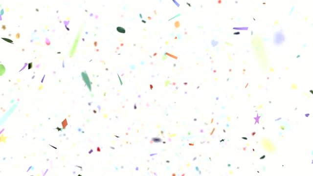 Confetti shapes falling towards camera slow motion DOF loop on w