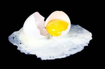 broken egg on a black background