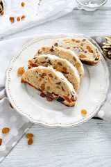 Stollen pieces on white plate