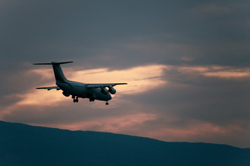 sunset over the airplane