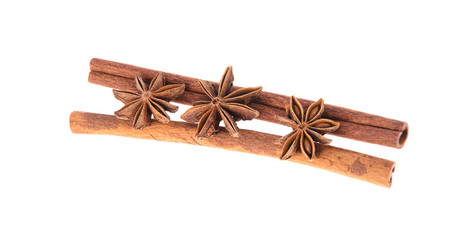 Dried Cinnamon, Anise. Isolated