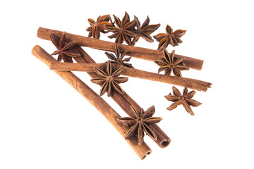 Dried Cinnamon, Anise. Isolated