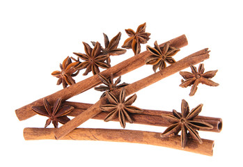 Dried Cinnamon, Anise. Isolated
