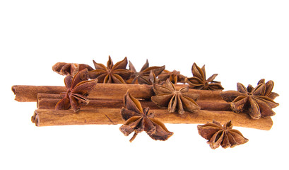 Dried Cinnamon, Anise. Isolated