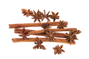 Dried Cinnamon, Anise. Isolated