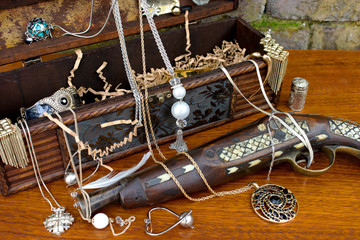 Old Pirate Gun with Treasure