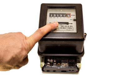 finger indicating the number on the meter counter - obrazy, fototapety, plakaty