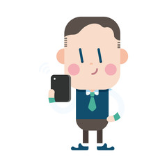Character illustration design. Businessman using cell phone cart