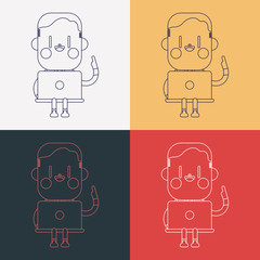 Character illustration design. Businessman using computer cartoo