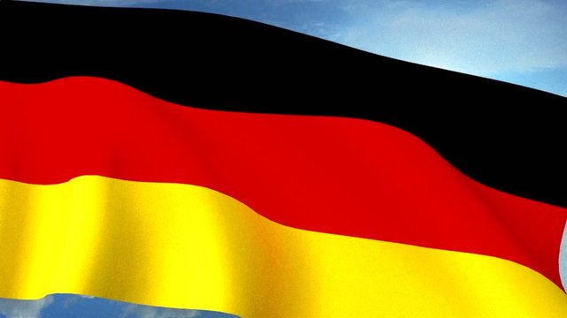 German Flag Closeup Waving Against Blue Sky Seamless Loop CG