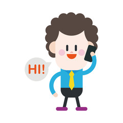 Character illustration design. Businessman using cell phone cart