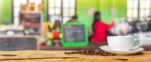 Coffee shop blur background with bokeh image.