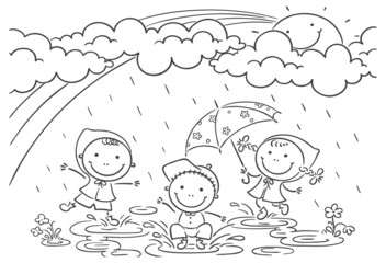 Fototapeta premium Kids playing in the rain
