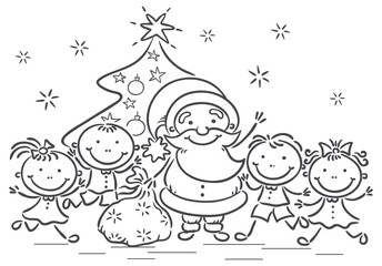 Cartoon Santa with kids
