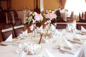 flowers bouquet ornament on wedding table