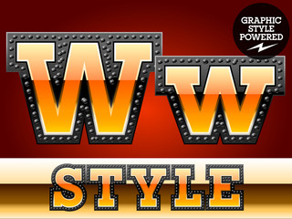 Industrial style orange font with rivet border. Letter W