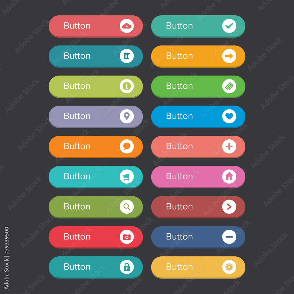 Wall mural flat rounded button set with icons