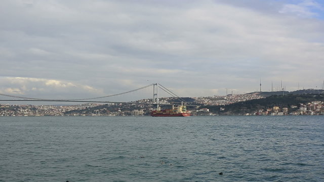 large container ship passing Bosphorus Istanbul Turkey
