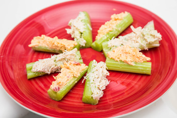 Celery Sticks with Chicken Salad and Pimento Cheese