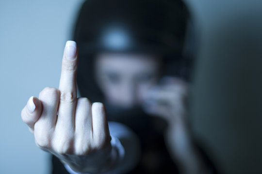 Angry Biker Showing Finger (explicit Finger Position)