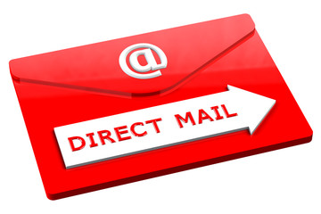 Red envelope with words direct mail