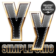 Obraz premium Chic black font with diamonds and gold border. Letter Y