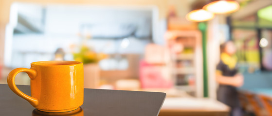 Coffee shop blur background with bokeh image