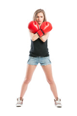 Boxer woman crossing the arms