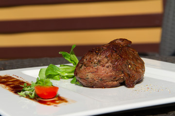 Image of tasty beef steak on dish