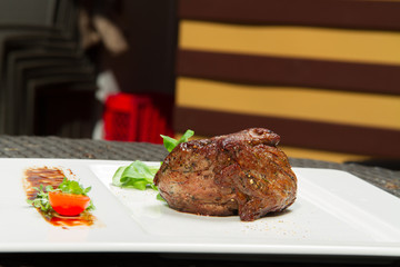 Image of tasty beef steak on dish