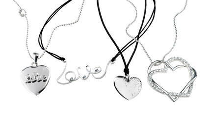 set of chains with heart pendants isolated on white - 79343720