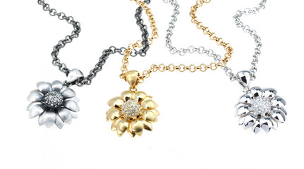 set of chains with floral pendants isolated on white © monstersparrow