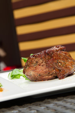 Image of tasty beef steak on dish
