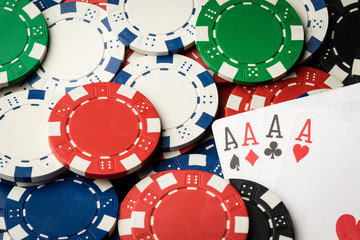 four of a kind poker hand Aces and chips