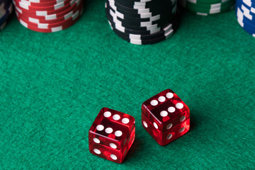 Red dices and poker chips