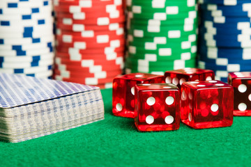 poker cards dices and chips