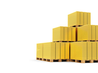 Stack of Golden Bars on a Wooden Pallets