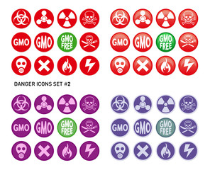 Set of icons for dangerous and hazardous product like radiations, poisons, toxic substances or fire and electricity