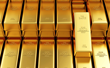 Stack of Golden Bars in the Bank Vault Abstract Background