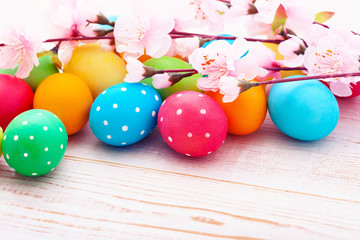 Easter eggs on wooden background