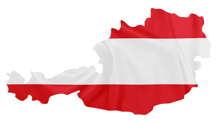 Austria - Waving national flag on map contour with silk texture