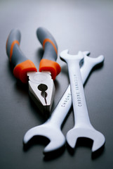 Pliers and Wrenches Hand Tools on Gray Background
