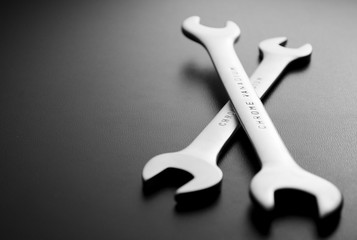 Open Ended Wrenches on Gray with Copy Space