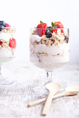 muesli with fruits and yogurt