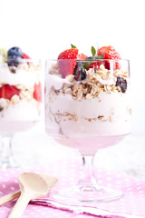 muesli with fruits and yogurt